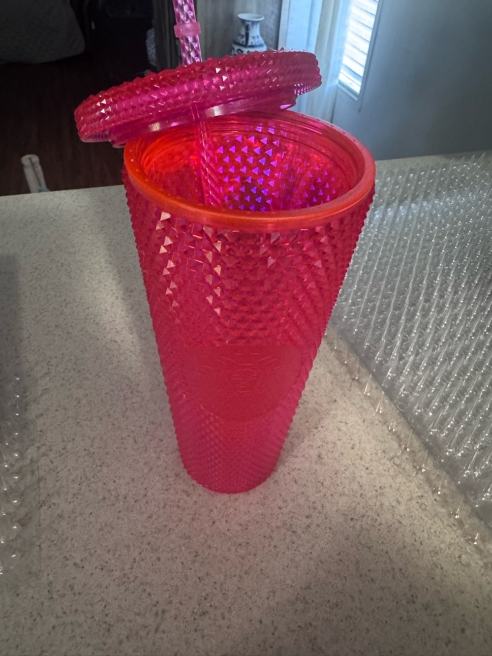 Textured Pink Studded Tumbler with Lid & Straw
